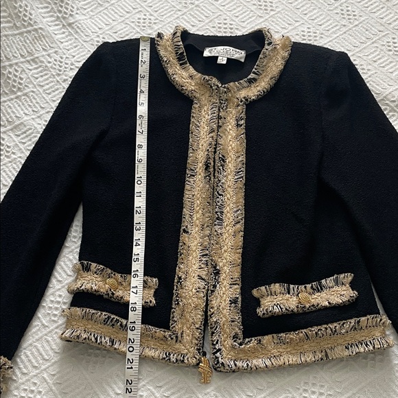 St. John Tweed Knit Jacket Gold Black - Picture 6 of 16